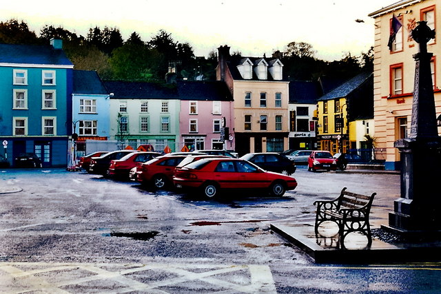 W3472 : Macroom - Parking and buildings off Main Street (N22) W3472 : Macroom - Parking and buildings off Main Street (N22)
