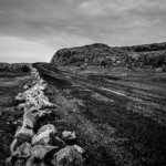 grayscale photo of rocky road