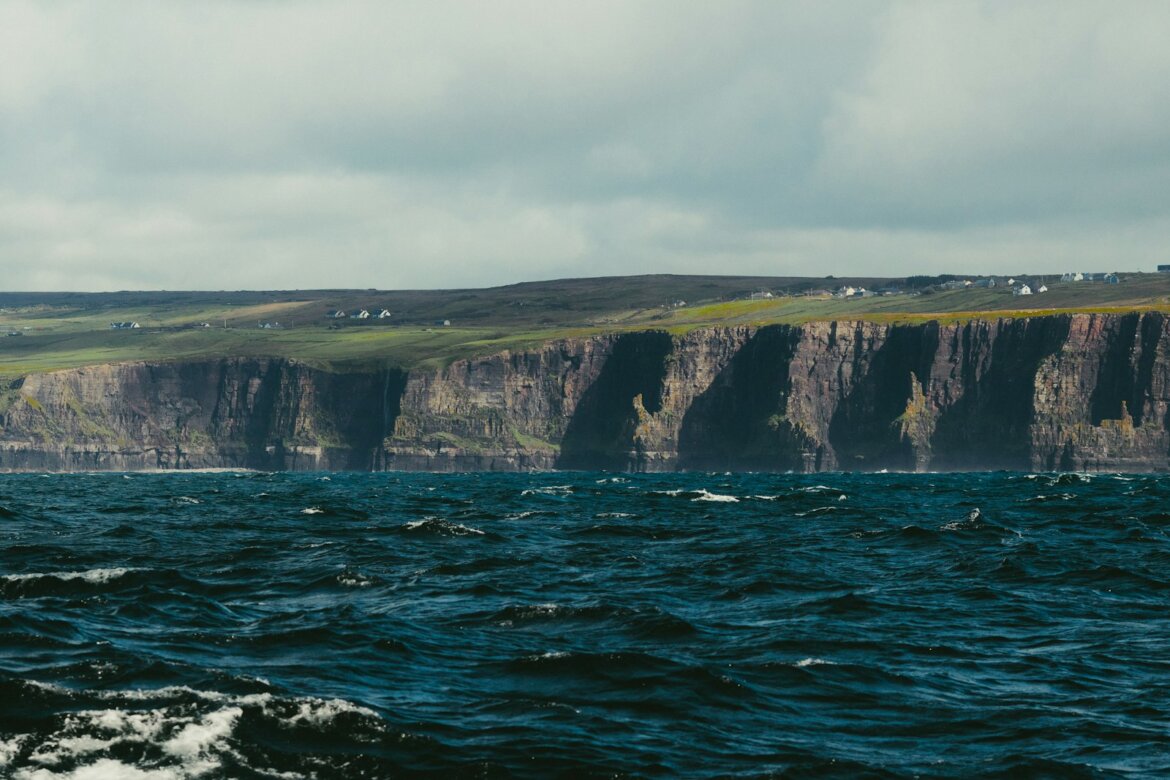 Cliffs of moher with choppy ocean waves