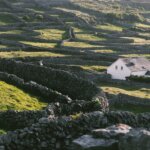 a white house sitting on top of a lush green hillside