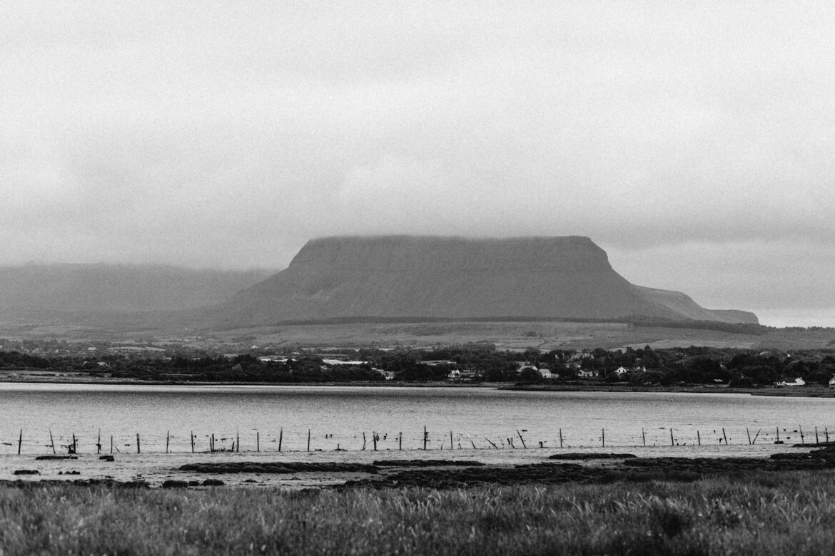 A black and white photo of a large body of water